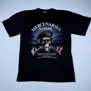 Vintage Rothco Mercenaries Never Die Shirt Mens Large Black Skull 1988 80s